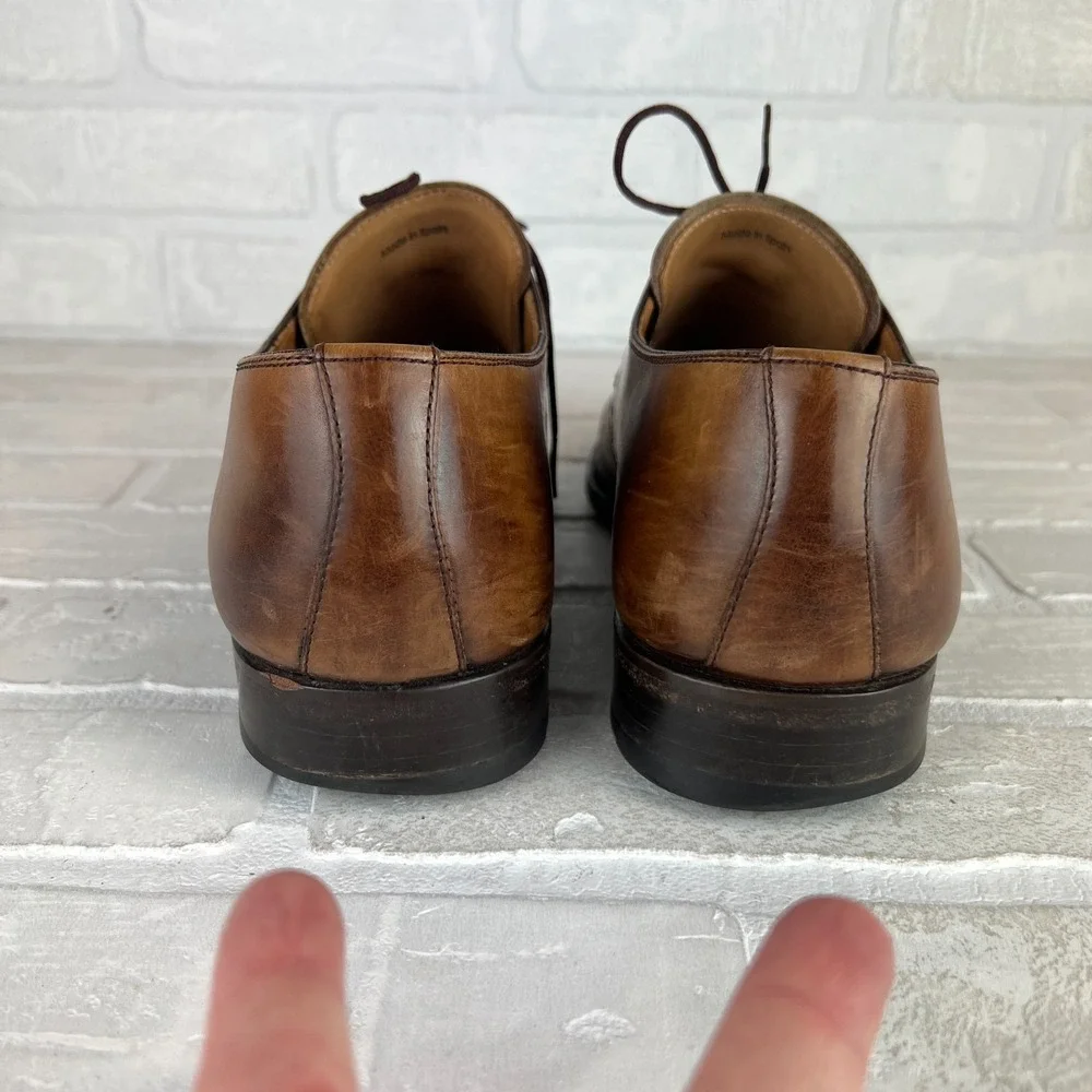 Magnanni Dress Shoes Mens 10.5 Brown Leather Basilio Apron Toe Lace Up Business